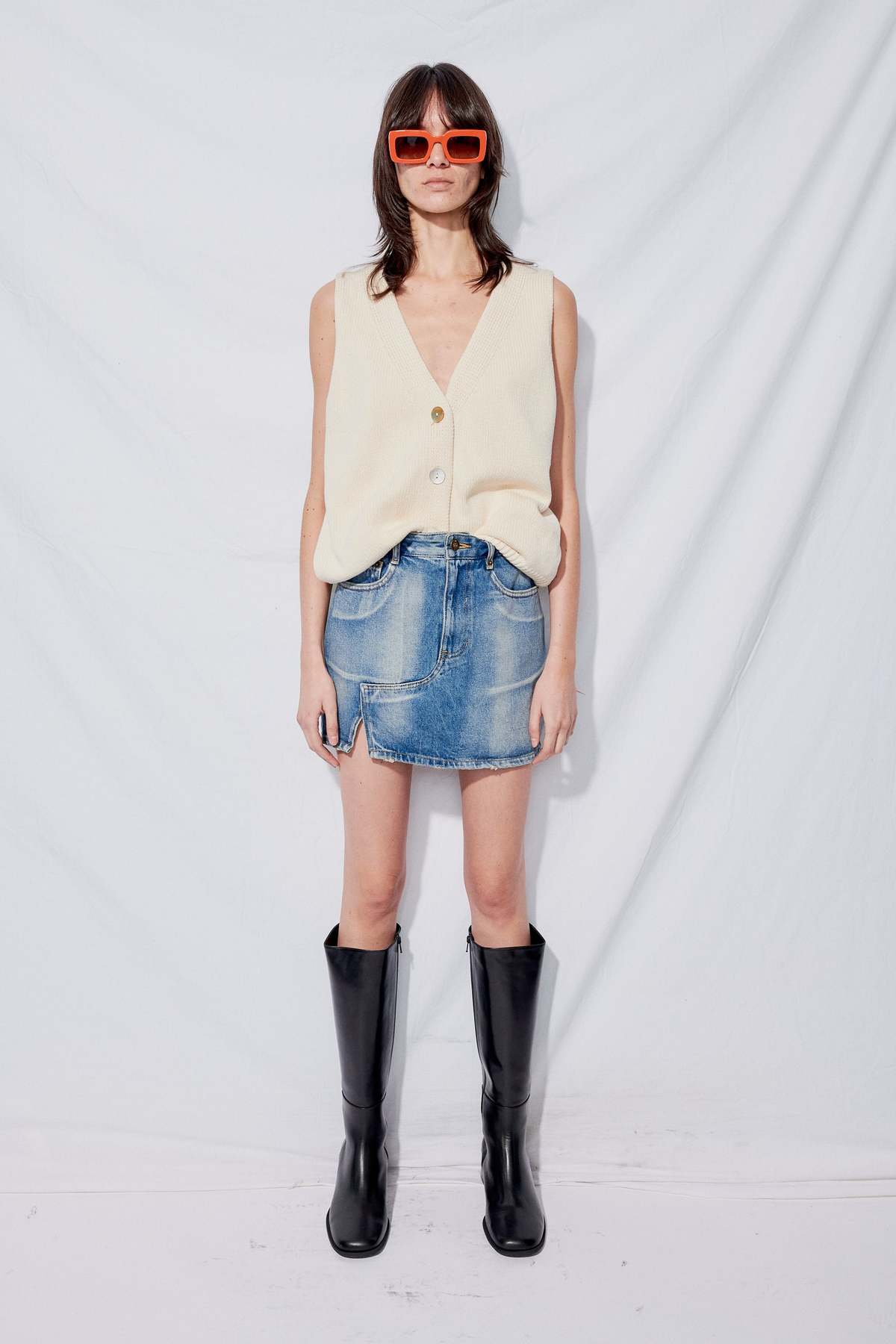 Denim Side-Slit Mini Skirt - Image 20 of 26