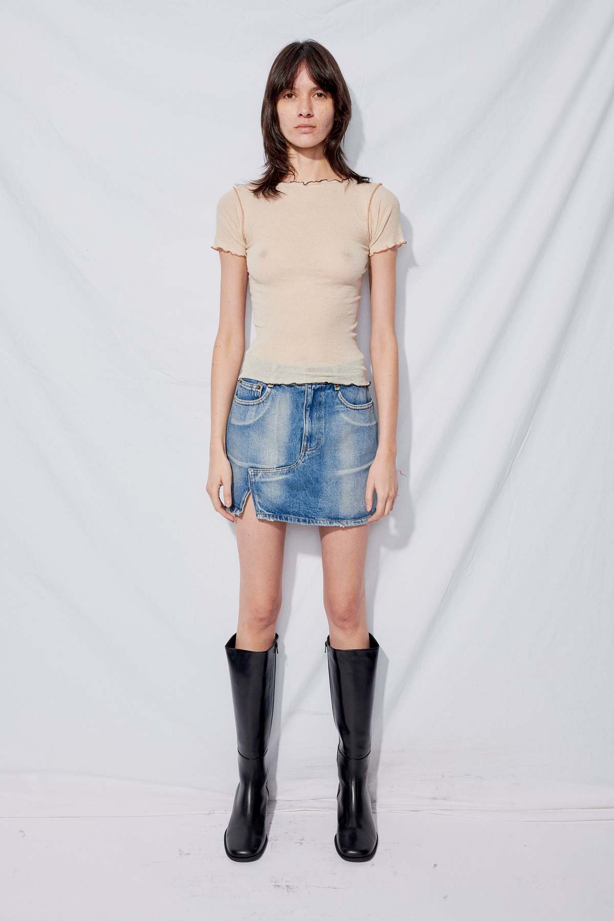 Denim Side-Slit Mini Skirt - Image 22 of 26