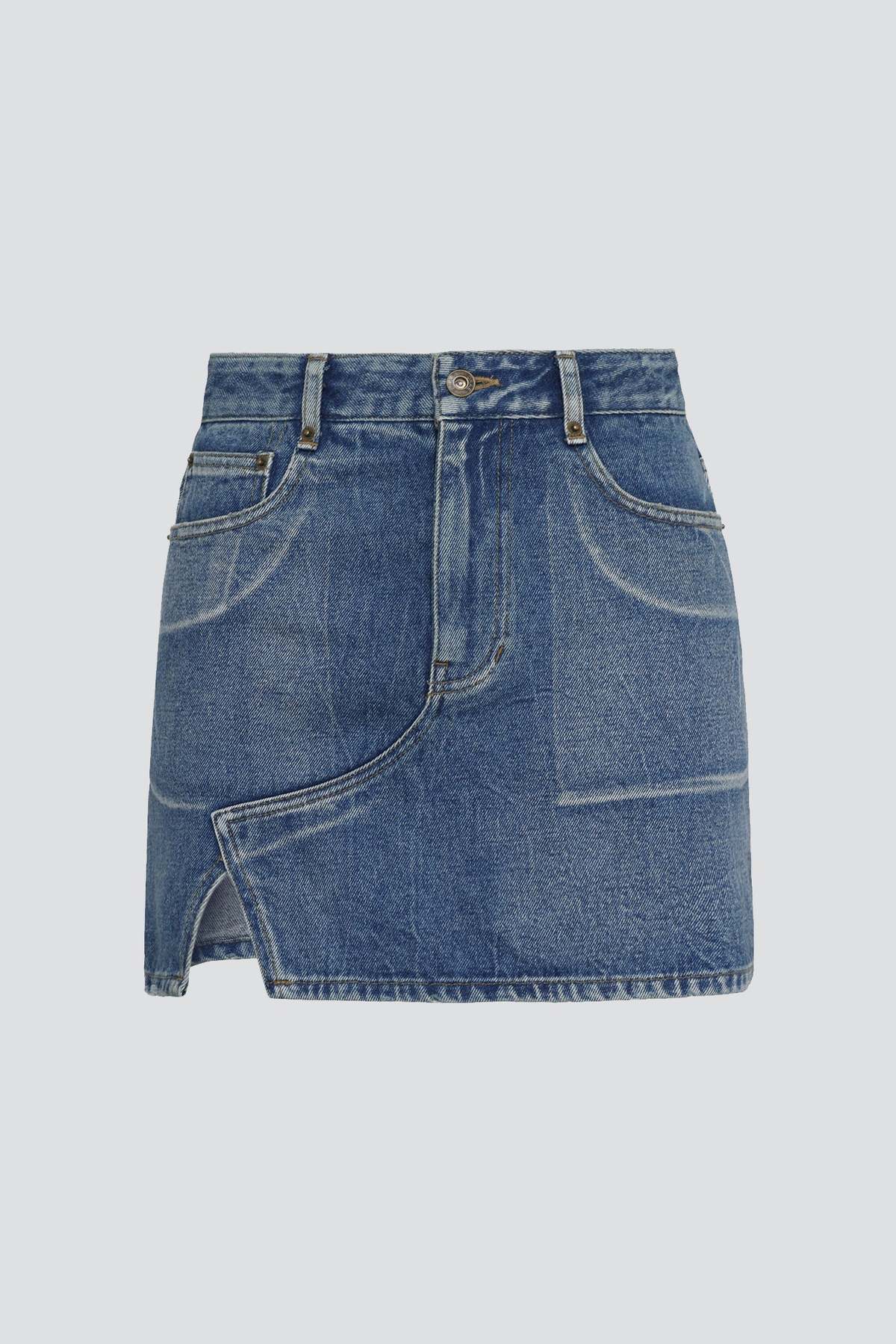 Denim Side-Slit Mini Skirt - Image 25 of 26