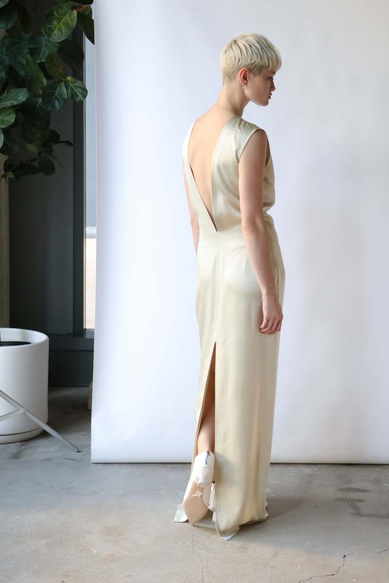 Gauchere Open Back Satin Dress Mastic Garmentory