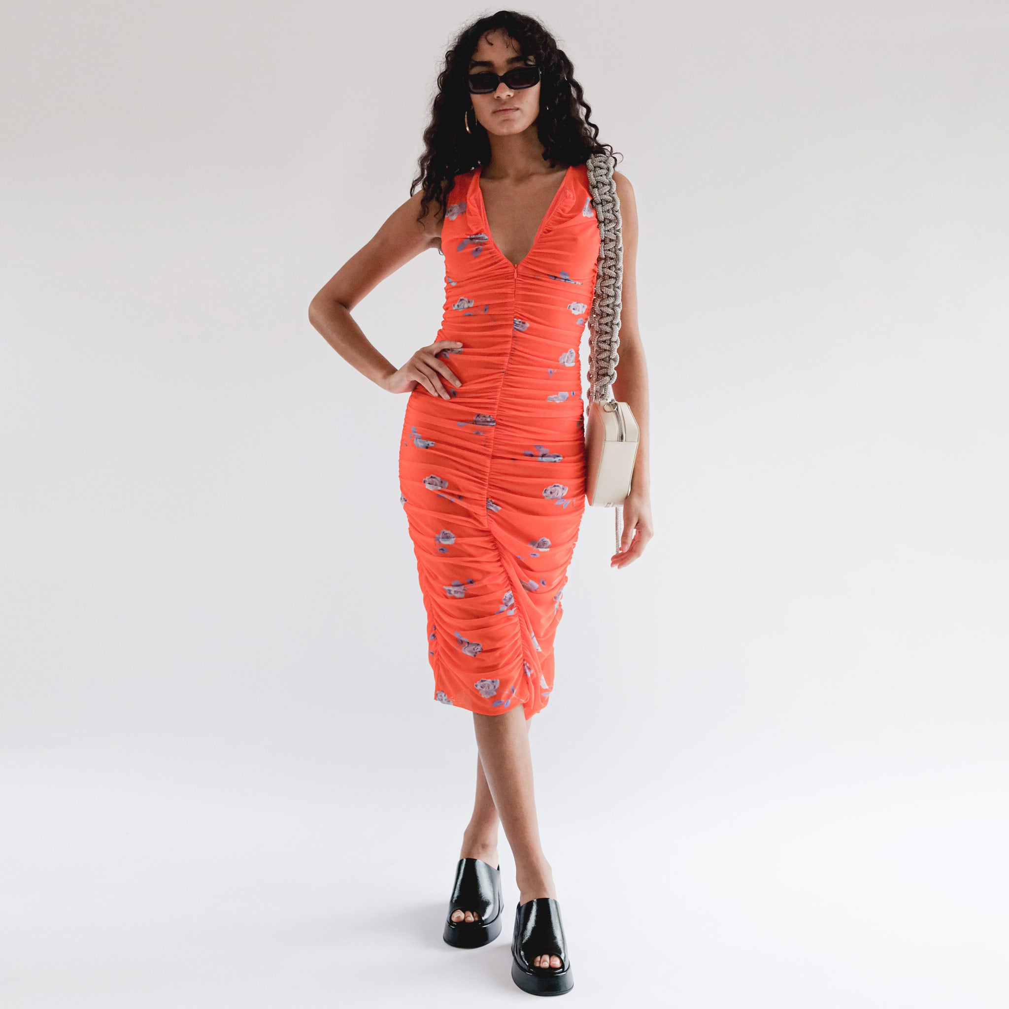 ganni orange ruched dress Rent Ganni Orange Dress UK 12