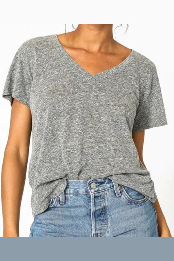 Perfect White Tee Hendrix Basic V-Neck top - Heather Grey
