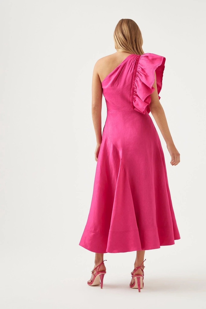 Aje Bonjour Asymmetric Midi Dress - Fuchsia
