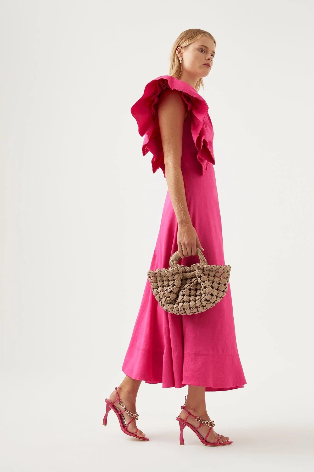 Aje Bonjour Asymmetric Midi Dress - Fuchsia - Image 5 of 6