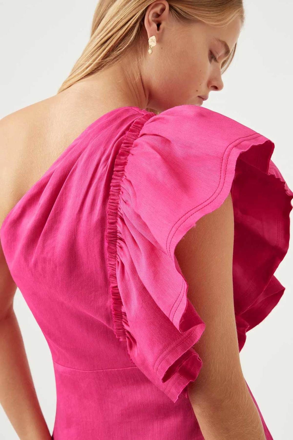 Aje Bonjour Asymmetric Midi Dress - Fuchsia - Image 6 of 6