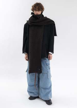 Hed Mayner Asymetric Destroyed Turtleneck Scarf - Dark Brown