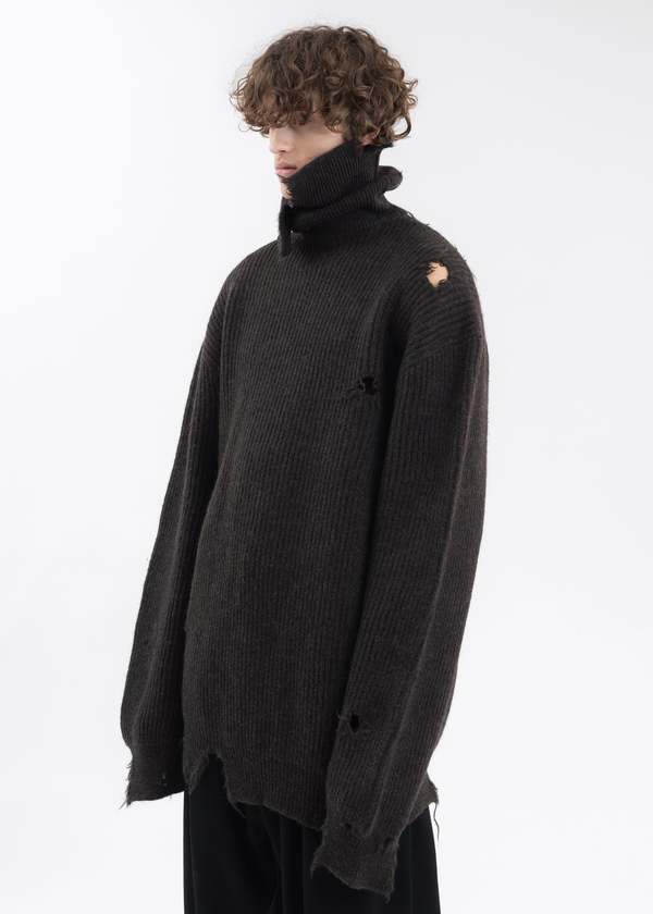 Hed Mayner Destroyed Turtleneck Sweater - Dark Brown | Garmentory
