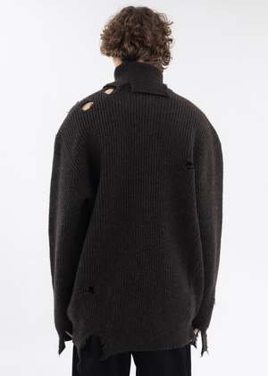 Hed Mayner Destroyed Turtleneck Sweater - Dark Brown | Garmentory