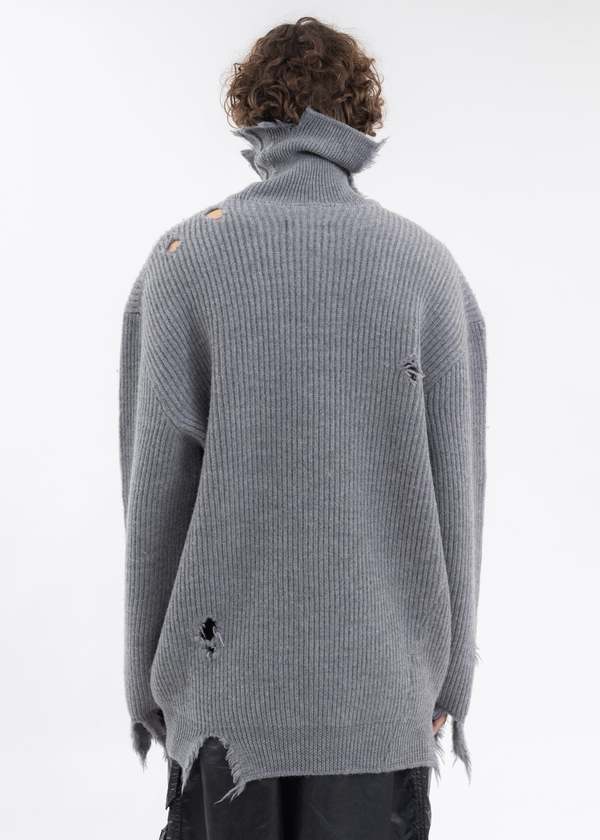 Hed Mayner Destroyed Turtleneck Sweater - Grey | Garmentory