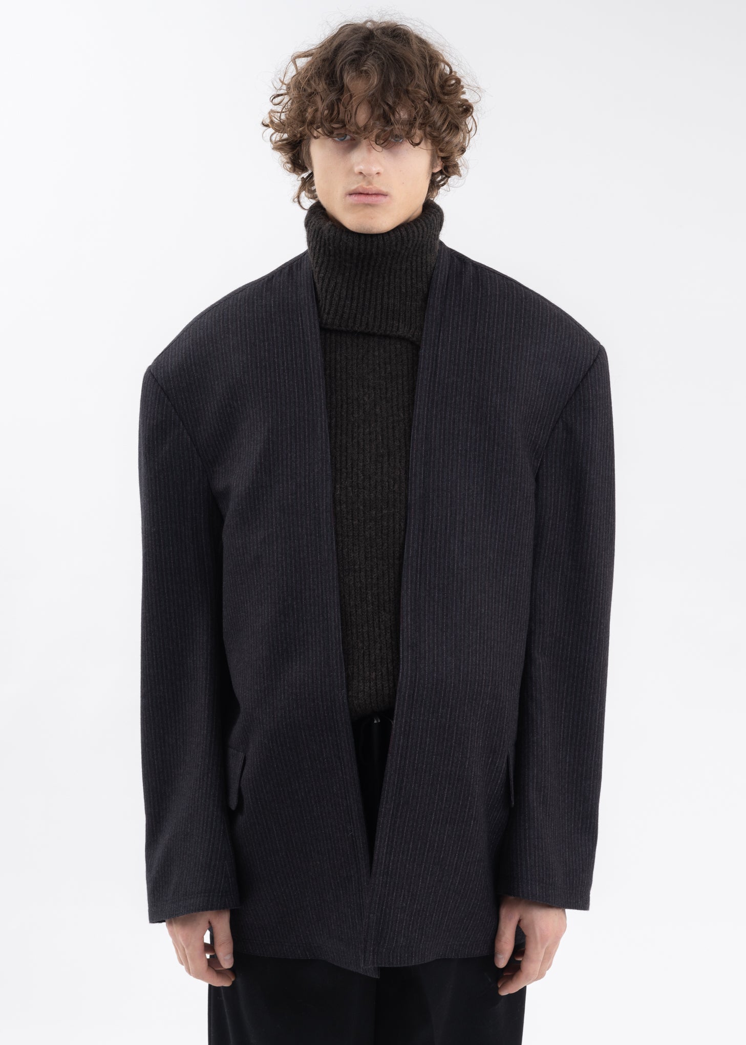 HED MAYNER FRONTLESS JACKET PINSTRIPES