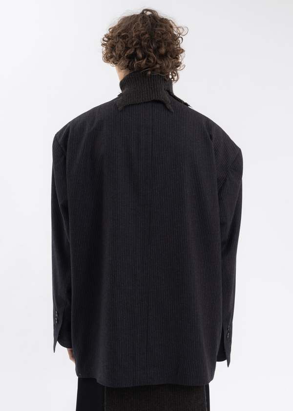 Hed Mayner Merino Wool Frontless Jacket - Grey/Red Pinstripes