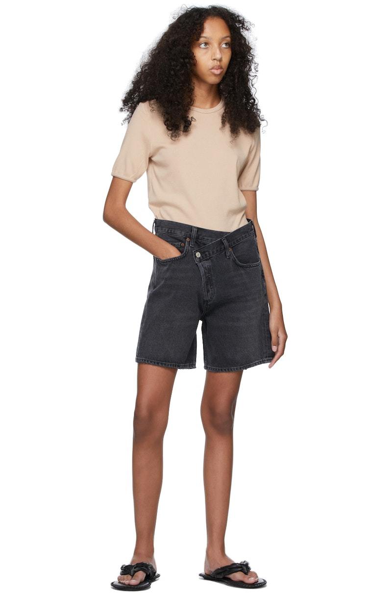 ショートパンツ AGOLDE Women Shorts  Burmudas A2251157 BUNC BLACK V-Waist Short in Bounce – AGOLDE