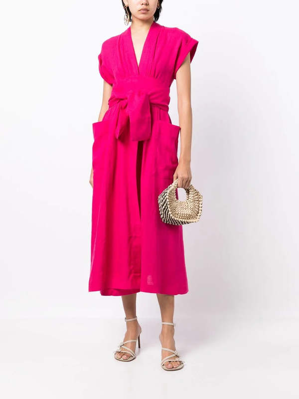 knee length dresses for ladies Three Graces London Delphine Linen Button Front Dress  EditNewYork