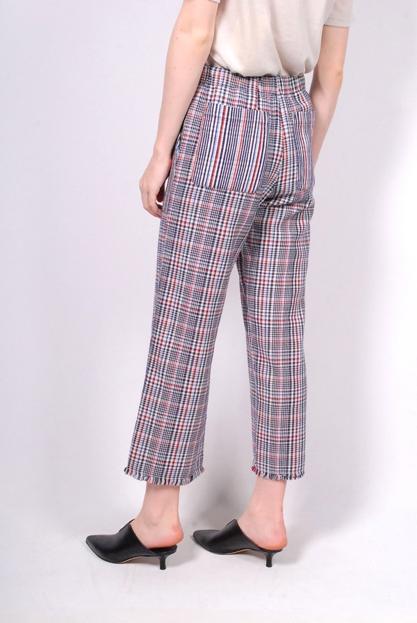 Raquel Allegra Double Face English Plaid Cropped Pant - Ivory/Navy Raquel Allegra Double Face English Plaid Cropped Pant - Ivory/Navy