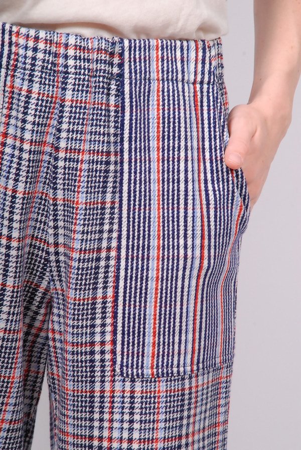 Raquel Allegra Double Face English Plaid Cropped Pant - Ivory/Navy Raquel Allegra Double Face English Plaid Cropped Pant - Ivory/Navy