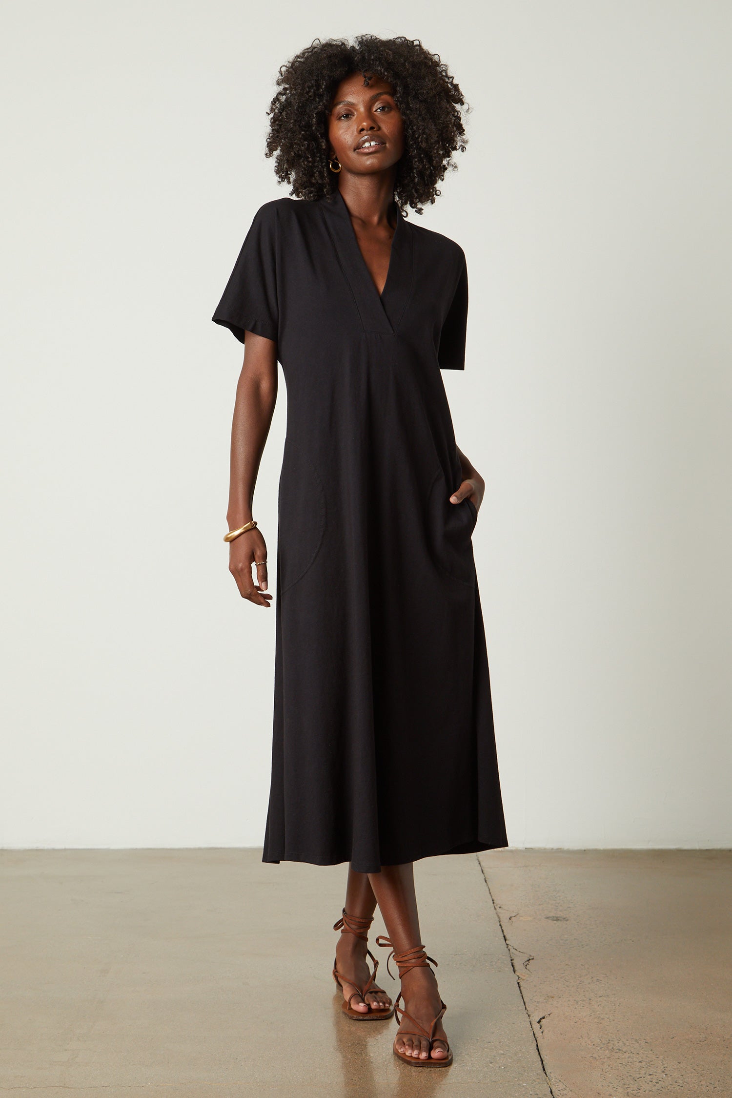 Velvet-Nora-V-neck-Midi-Dress-