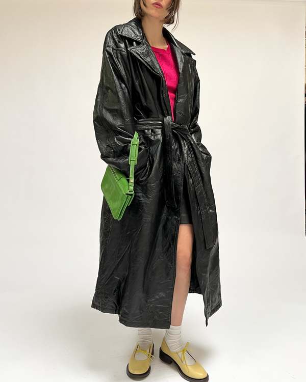 Vintage Leather Patchwork Trench Coat Black Garmentory