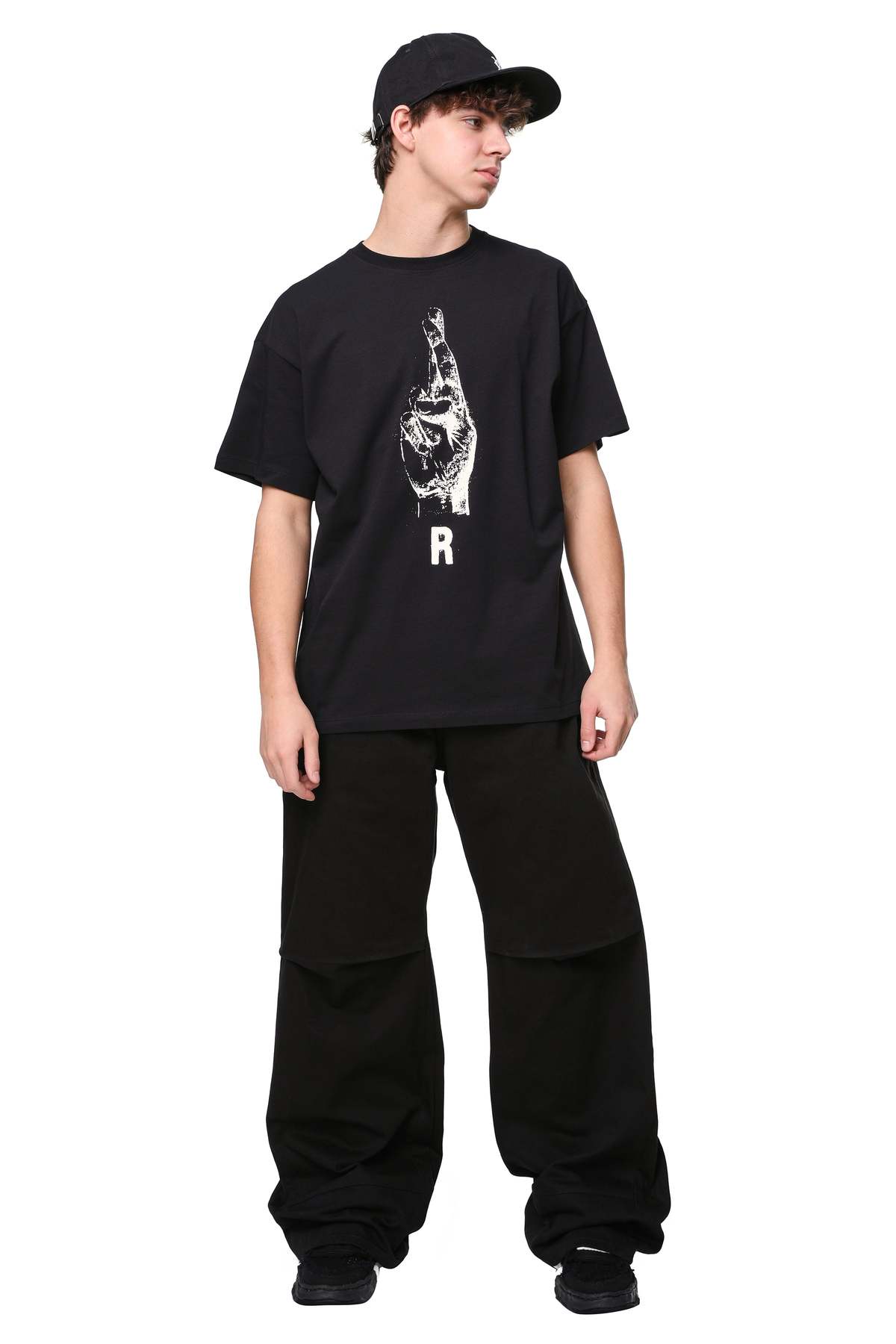 RAF SIMONS Oversized T shirt with Hand Sign Print - Black | Garmentory RAF SIMONS Oversized T shirt with Hand Sign Print - Black | Garmentory