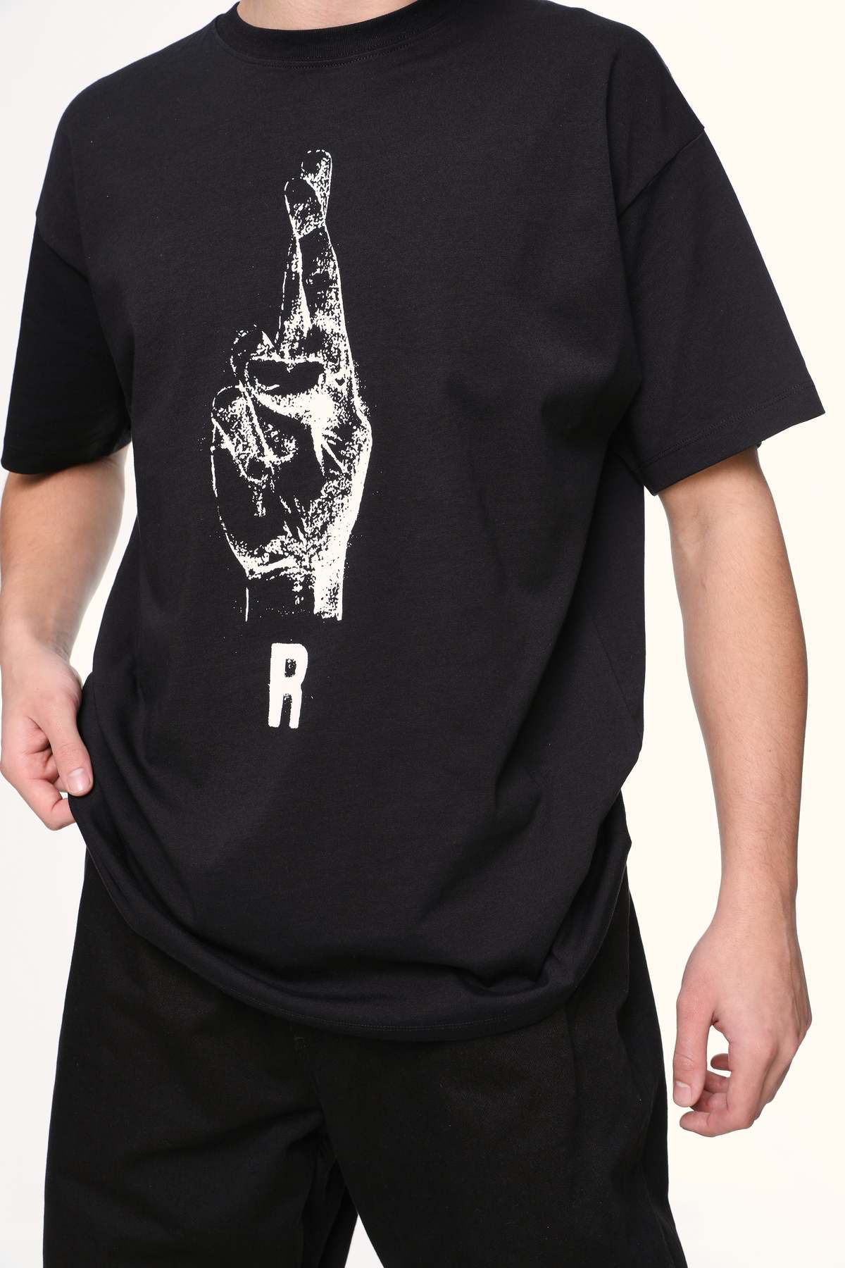 RAF SIMONS Oversized T shirt with Hand Sign Print - Black | Garmentory