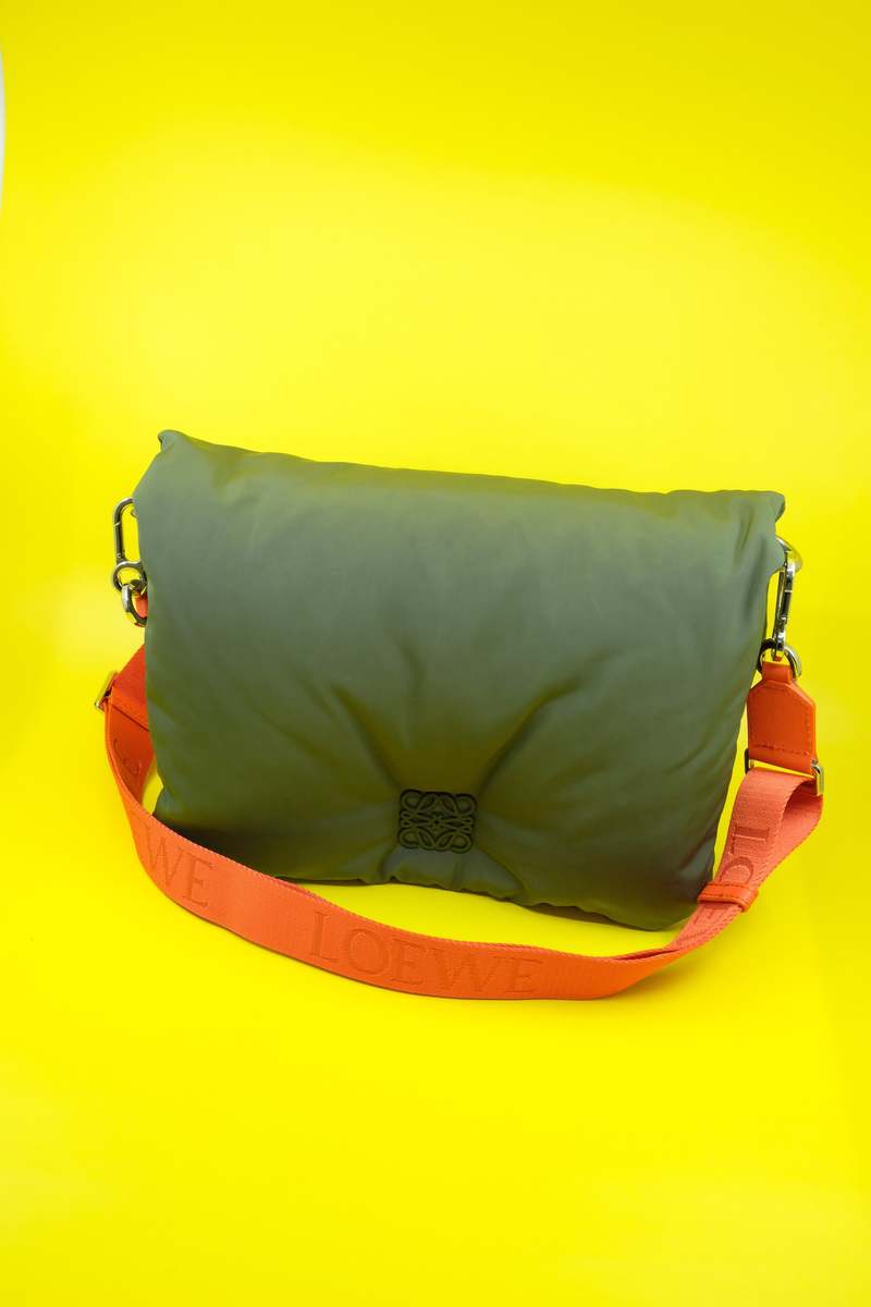 LOEWE Goya Puffer Messenger Bag - Khaki Green | Garmentory