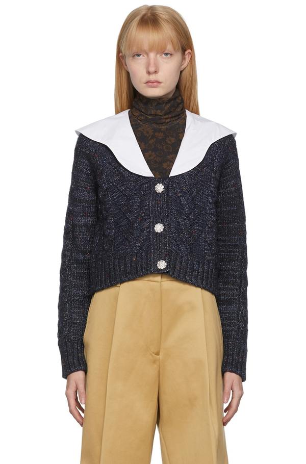Ganni Embellished Cable Knit Cardigan Sky Captain Garmentory