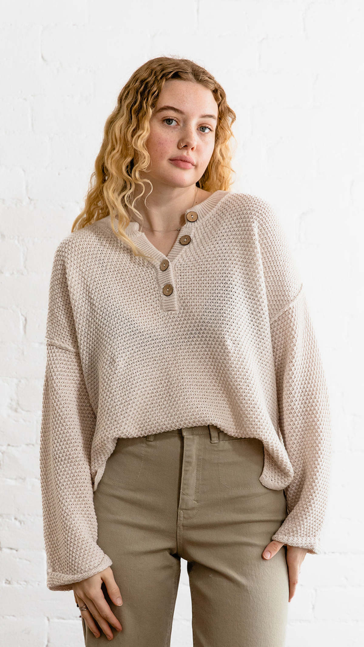 Blu Pepper Waffle Top Almond Garmentory