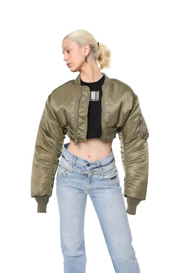 Cropped Bomber Jacket (Khaki) Garmentory
