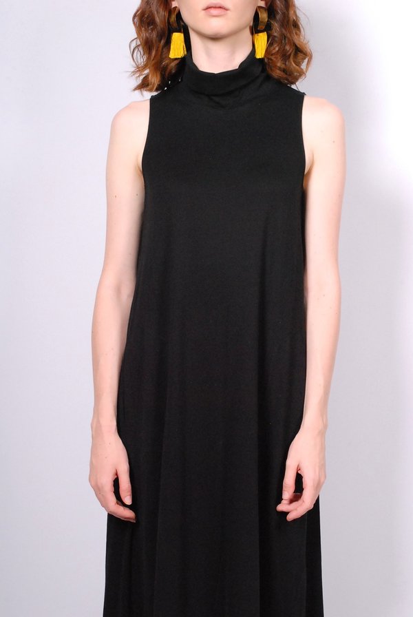 chinese dress ladies Black Knit Fitted Turtleneck Midi Dress