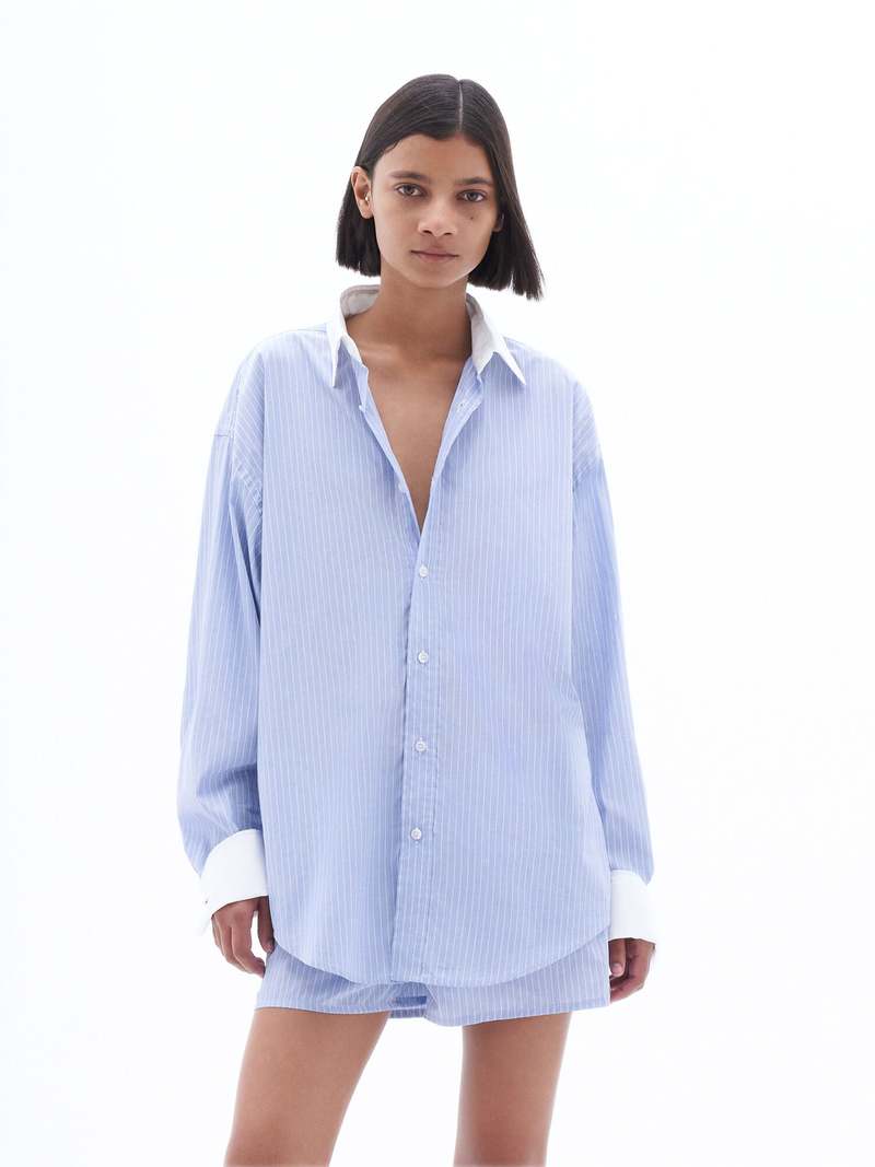 Filippa K Striped Tuxedo Shirt - Blue/White Stripe | Garmentory