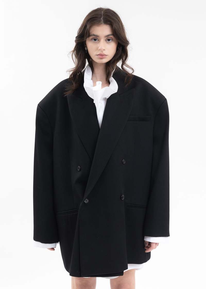 Hed Mayner PINSTRIPES FINE WOOL OVERSIZED DB JACKET - BLACK