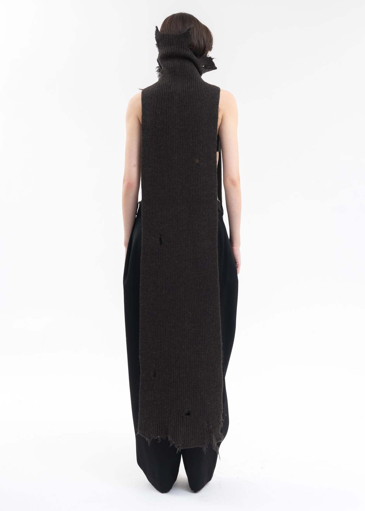 Hed Mayner ASYMETRIC DESTROYED TURTLENECK SCARF - DARK BROWN