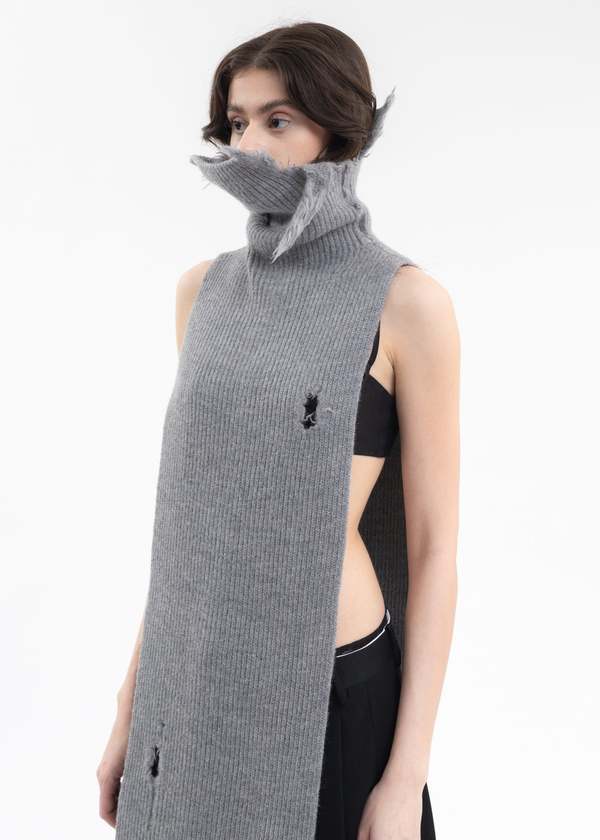 Hed Mayner ASYMETRIC DESTROYED TURTLENECK SCARF - GREY
