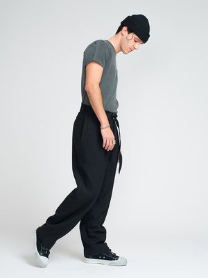 Visvim BANDED WOOL HAKAMA PANTS - BLACK | Garmentory