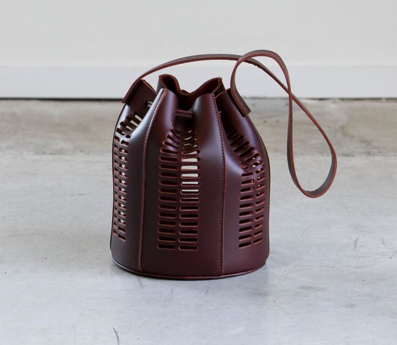 Modern Weaving Mini Die Cut Bucket Bag in Bordeaux | Garmentory