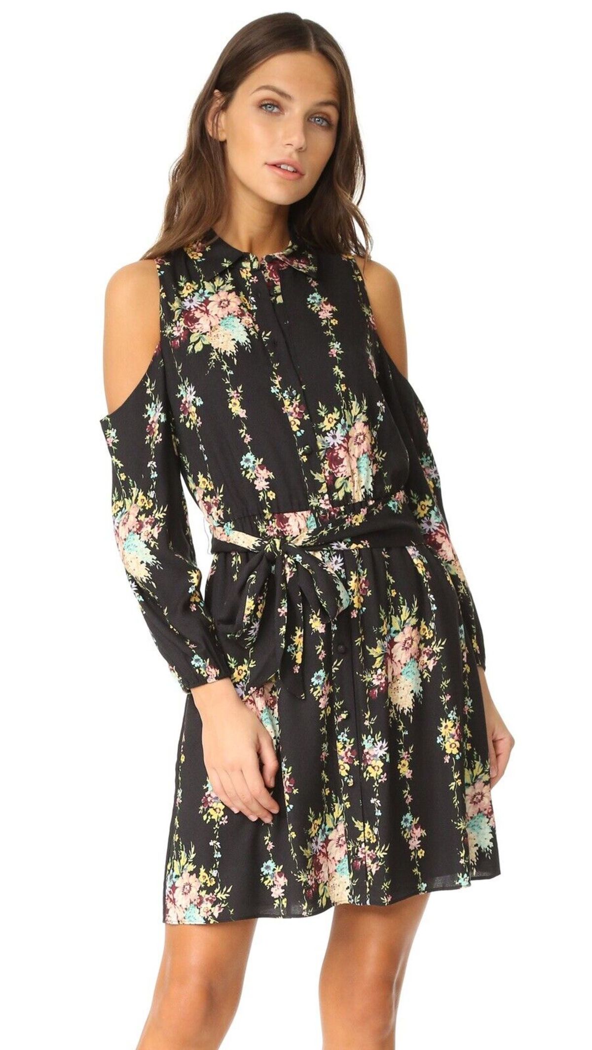 Alice + Olivia Karina Cold Shoulder Buttondown Dress - Vintage Bouquet Black - Image 1 of 4