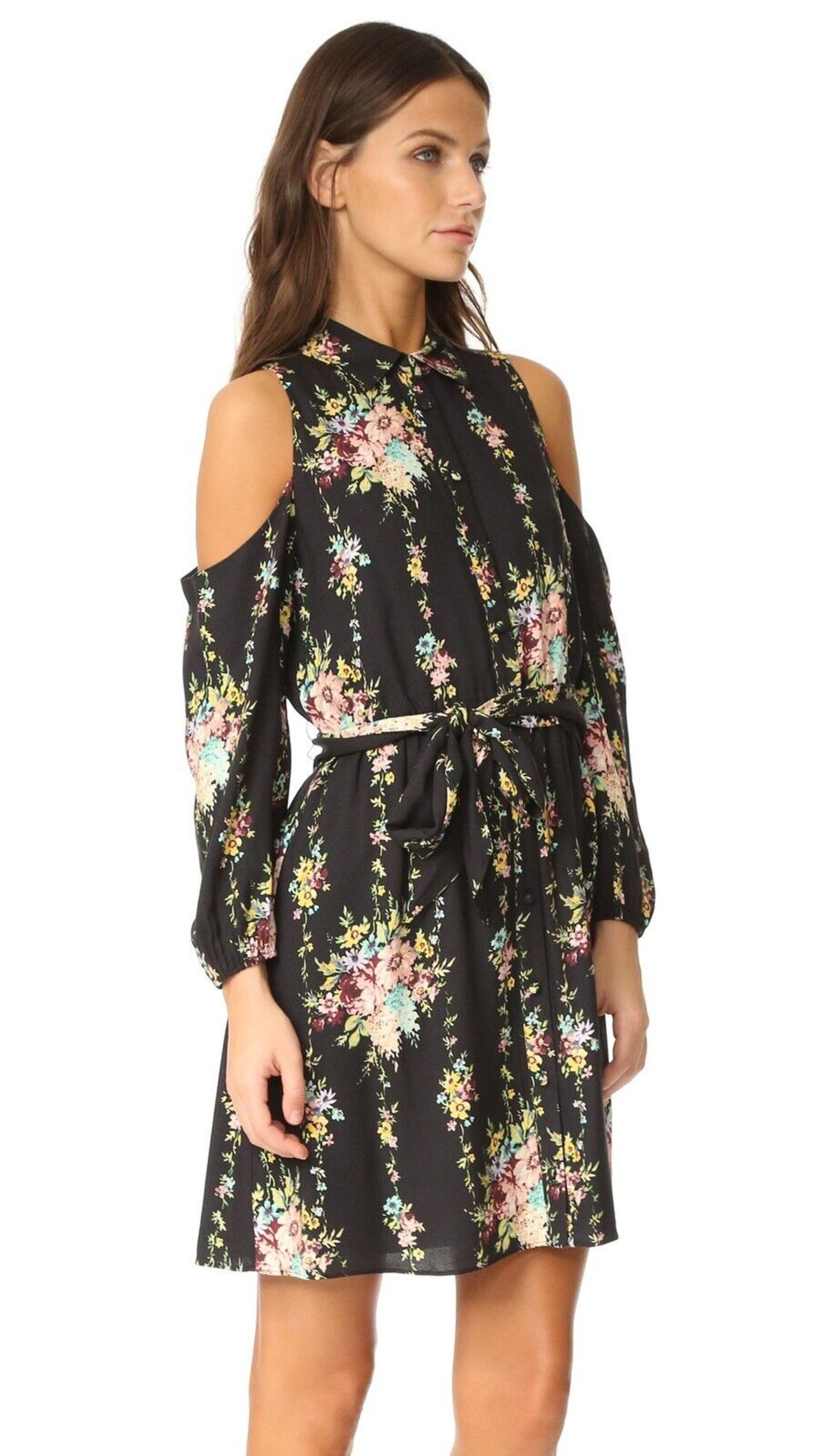 Alice + Olivia Karina Cold Shoulder Buttondown Dress - Vintage Bouquet Black - Image 2 of 4