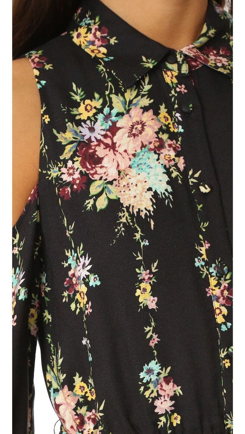 Alice + Olivia Karina Cold Shoulder Buttondown Dress - Vintage Bouquet Black