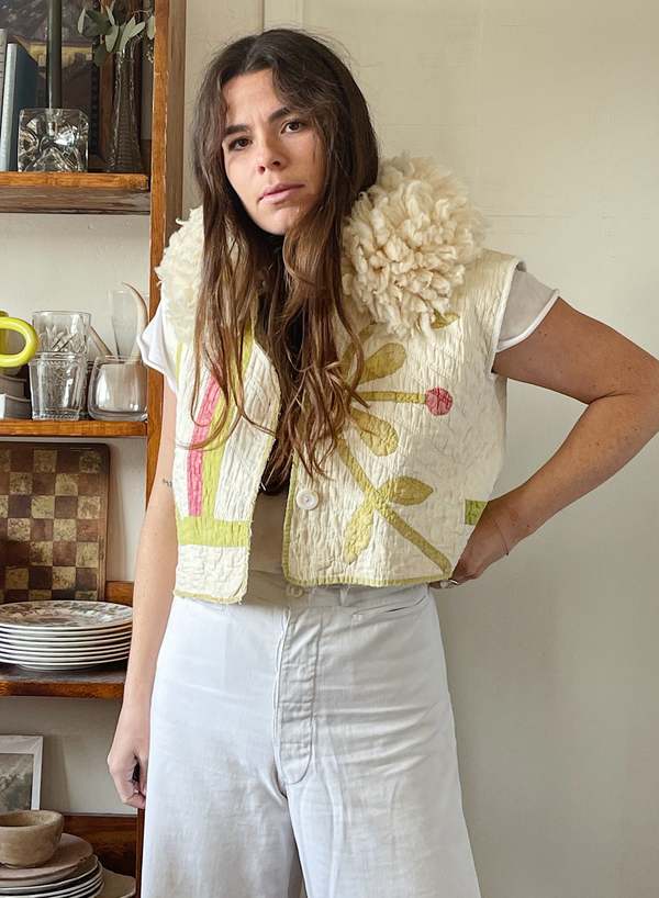 Applique Shearling Quilt Vest Garmentory