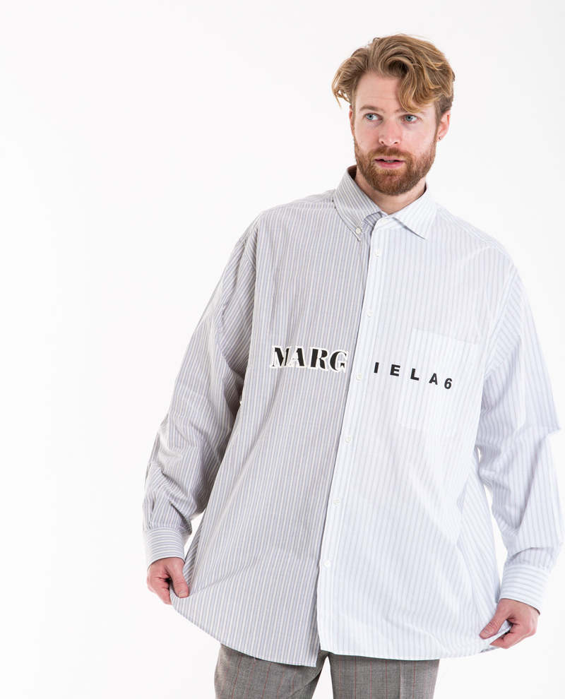 MM6 Maison Margiela Logo Print Striped Asymmetric Shirt - Gray 
