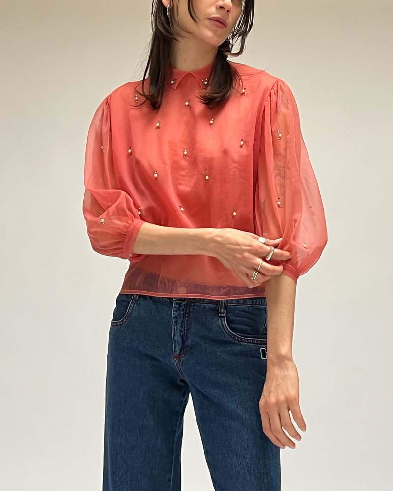 pink sheer blouse