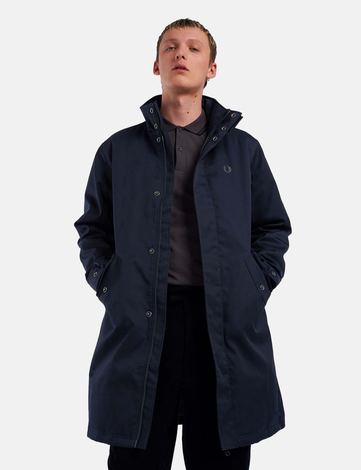 Fred Perry Funnel Neck Parka - Navy Blue | Garmentory