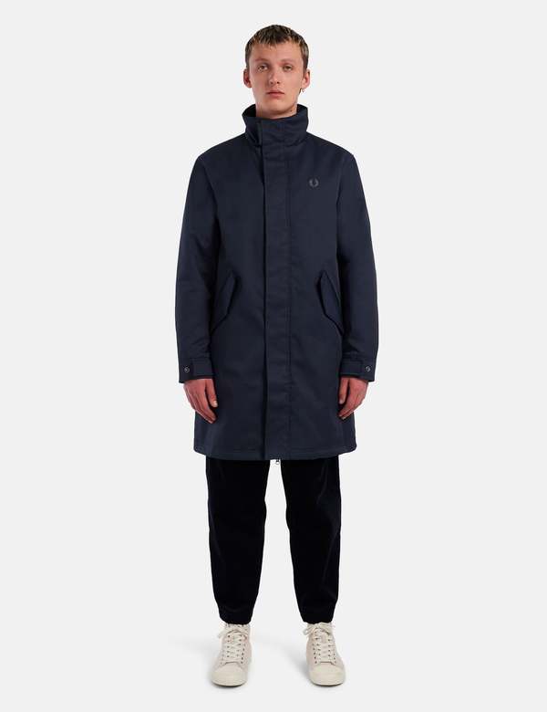 Fred Perry Funnel Neck Parka - Navy Blue | Garmentory