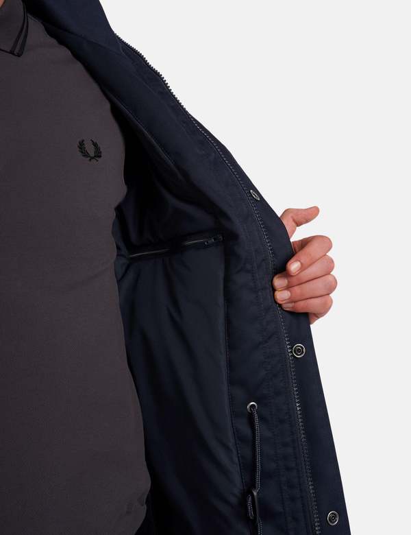 Fred Perry Funnel Neck Parka - Navy Blue | Garmentory