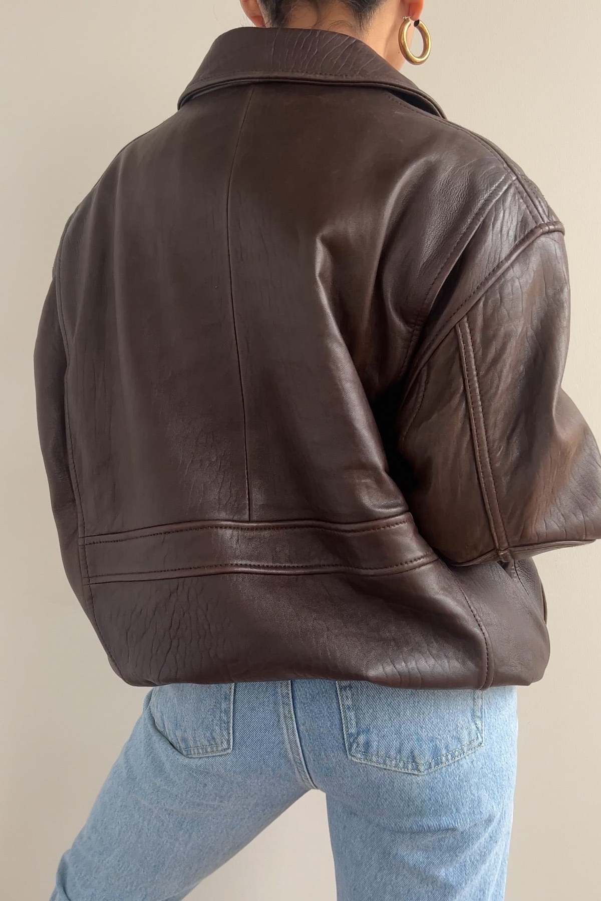 Vintage Burnished PU Leather Zip-Up Jacket
