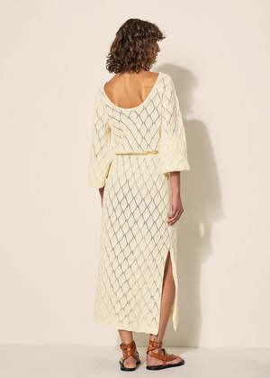 kivari claudia knit dress Mabel and Moss - cream tropical event outfit