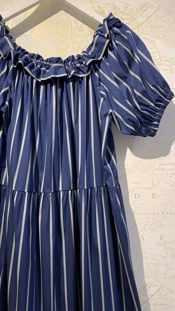 formal long navy blue dress Simply Supreme Stripe Dress In White Curves – Impressions Outlet