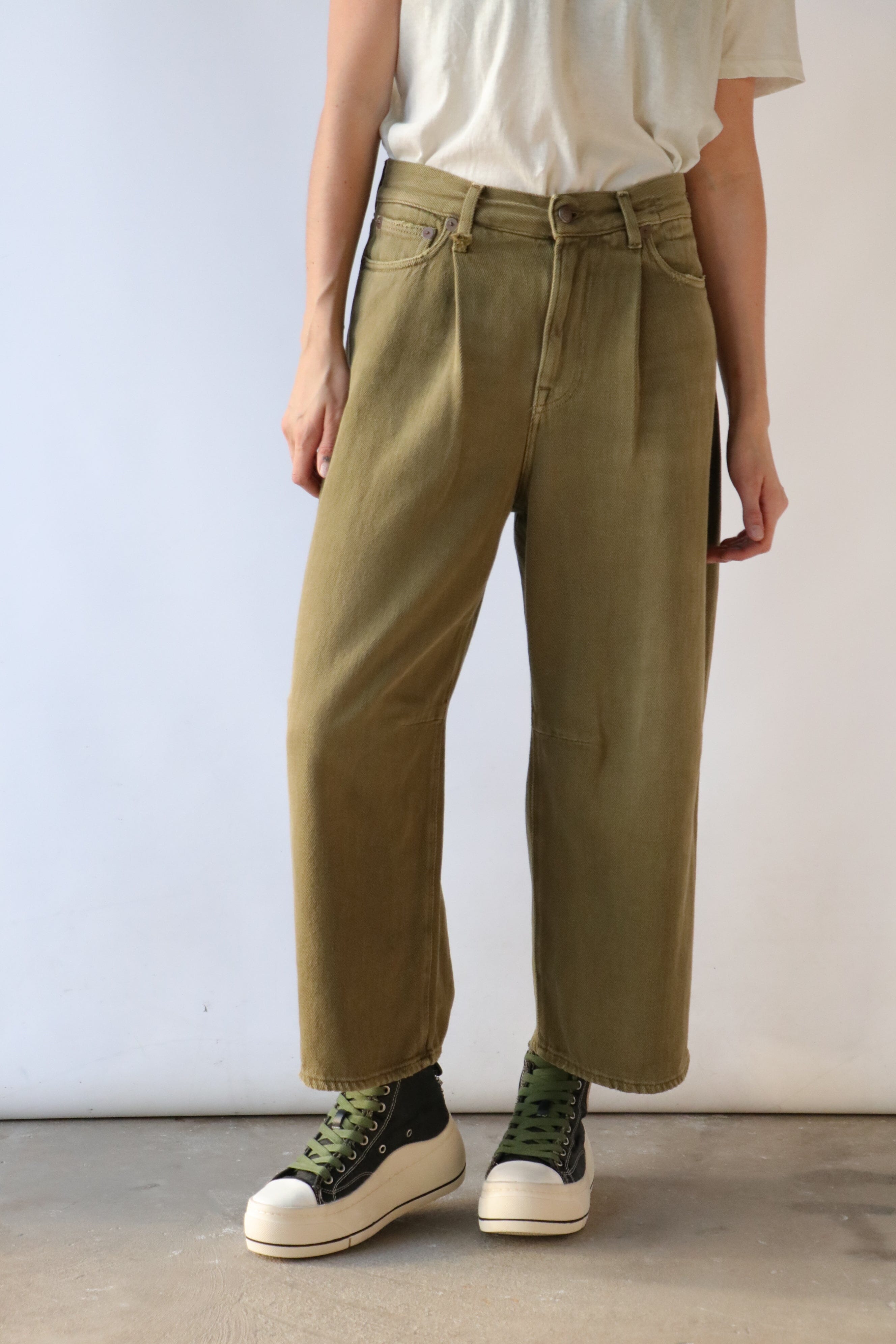 R13 Cropped Wide Leg Jean - Koze Olive | Garmentory