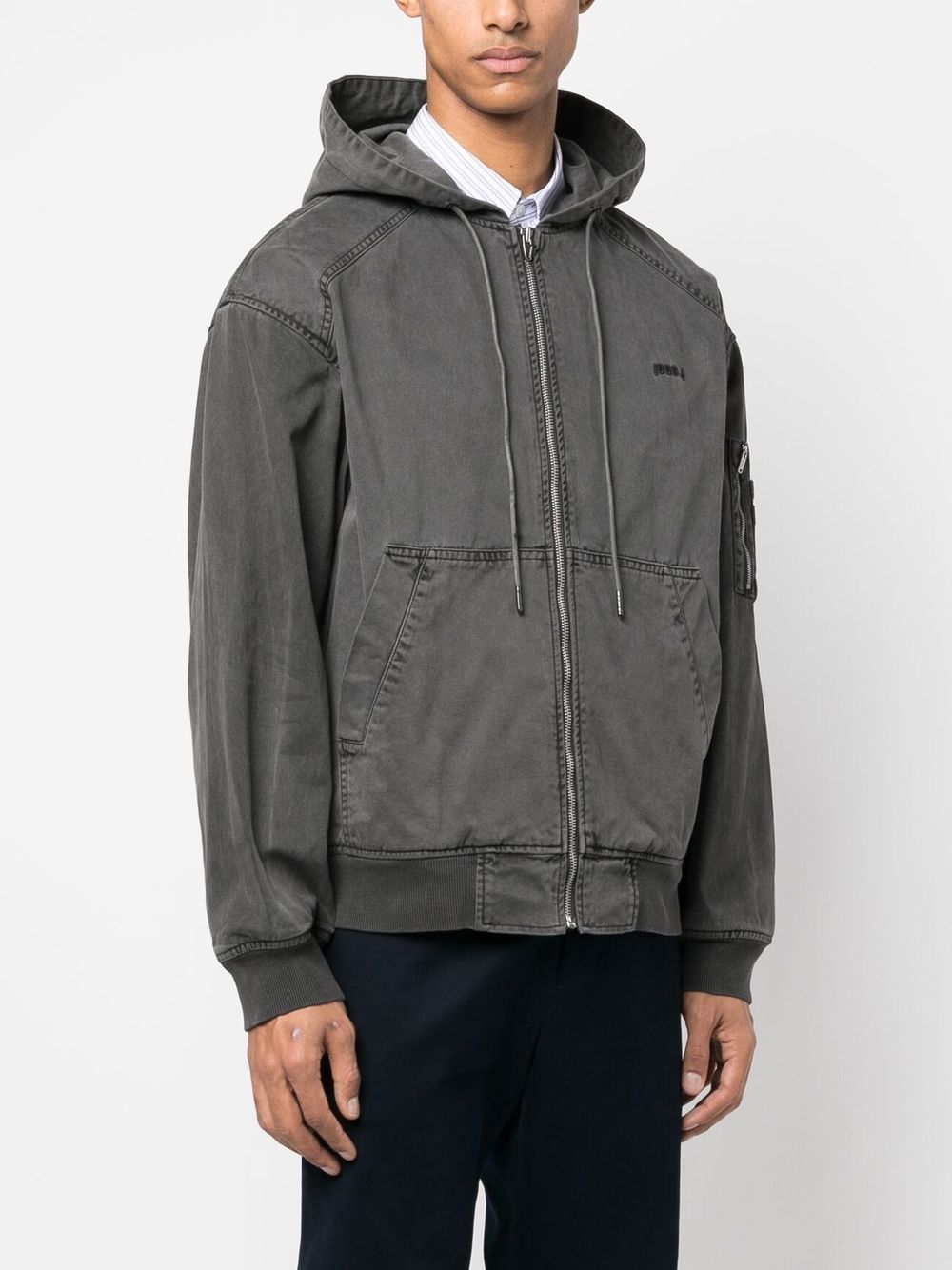 Juun.J Garment Dyed Woven Zip Hoodie - Gray | Garmentory