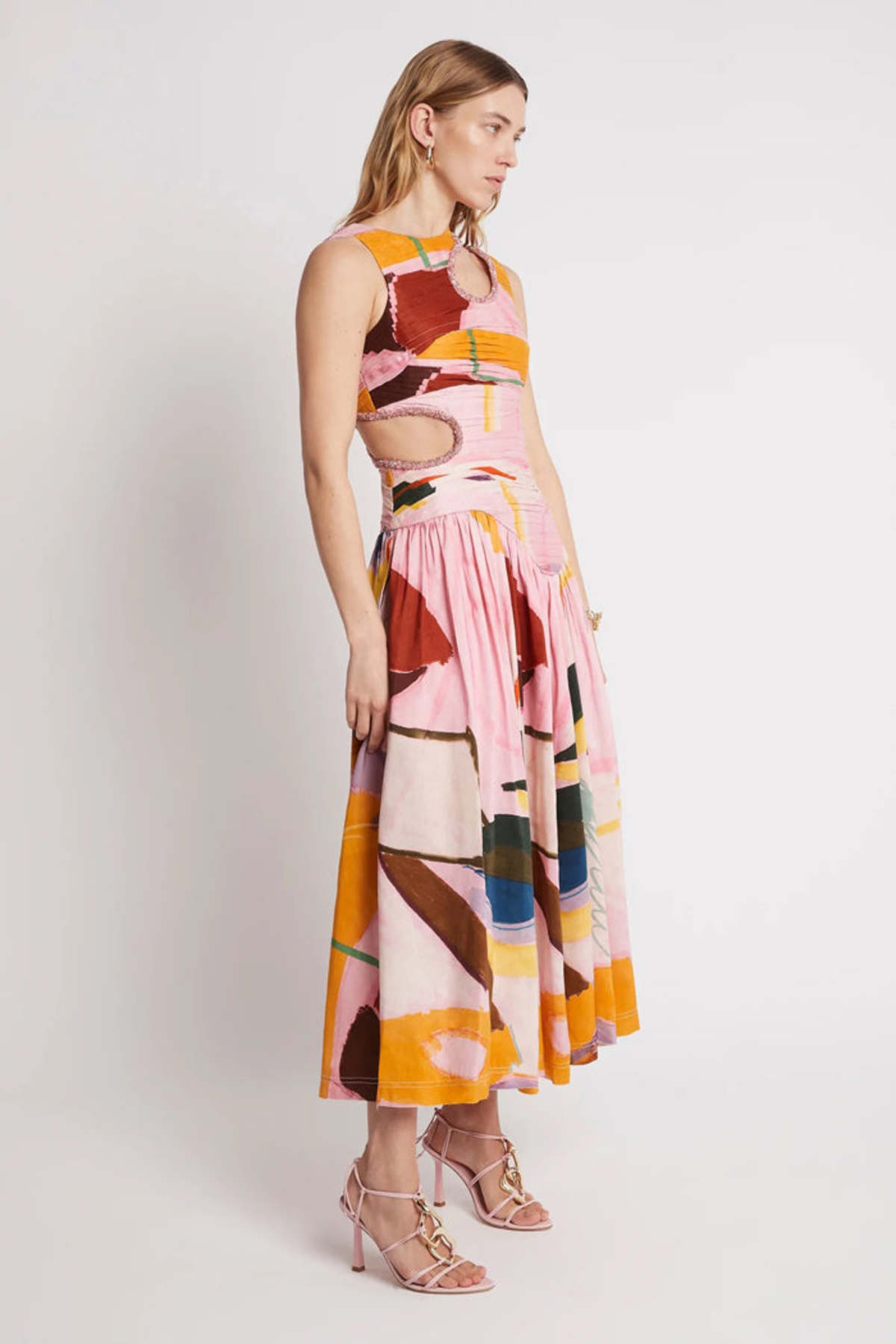 Aje Jolie Abstract Cut Out Midi Dress - Expression Print - Image 4 of 5