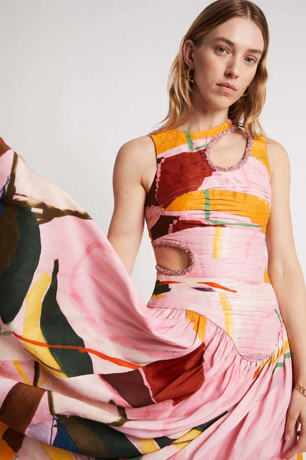 Aje Jolie Abstract Cut Out Midi Dress - Expression Print